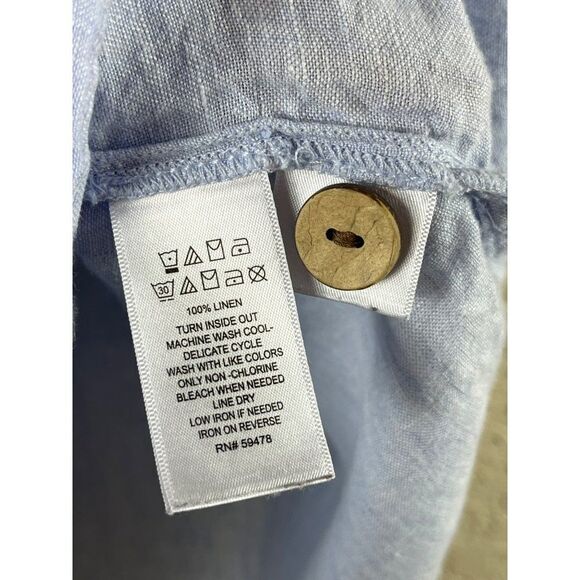 Cynthia Rowley Linen Side Wooden Buttons Short Sleeve Round Neck Blouse 2X Blue - Picture 7 of 8
